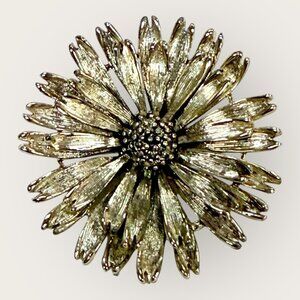 Vintage Lisner Silver Tone Flower Brooch Daisy Sunflower